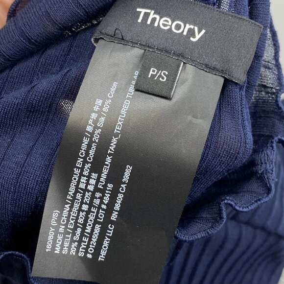 Theory Women’s Funnel Neck Ribbed Sleeveless Tank Top – Navy Blue – Size SP - Picture 2 of 9